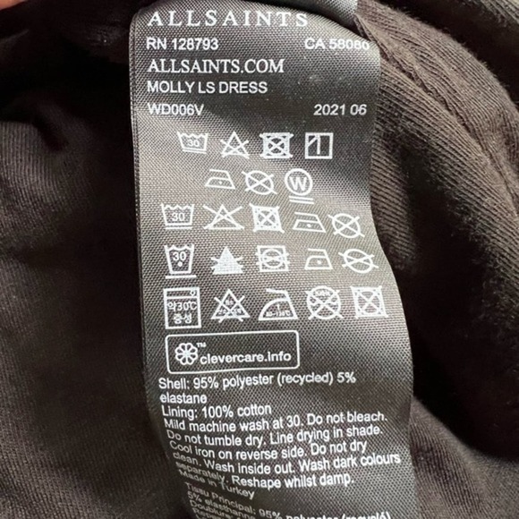 All Saints Molly Black Open Back Long Sleeve Midi Dress Size 0 NWT - Picture 10 of 12